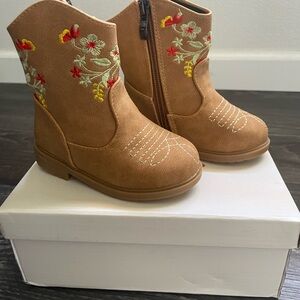 Embroidered Tan Kids Boots